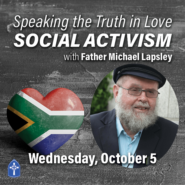 Father Michael Lapsley
South African Anglican priest, social justice activist, and founder of Institute for Healing of Memories

Public Lecture
Wednesday, October 5, 6:30-8 PM, Sanctuary

Public Session
Wednesday, October 5, Room 356 (registration required)


